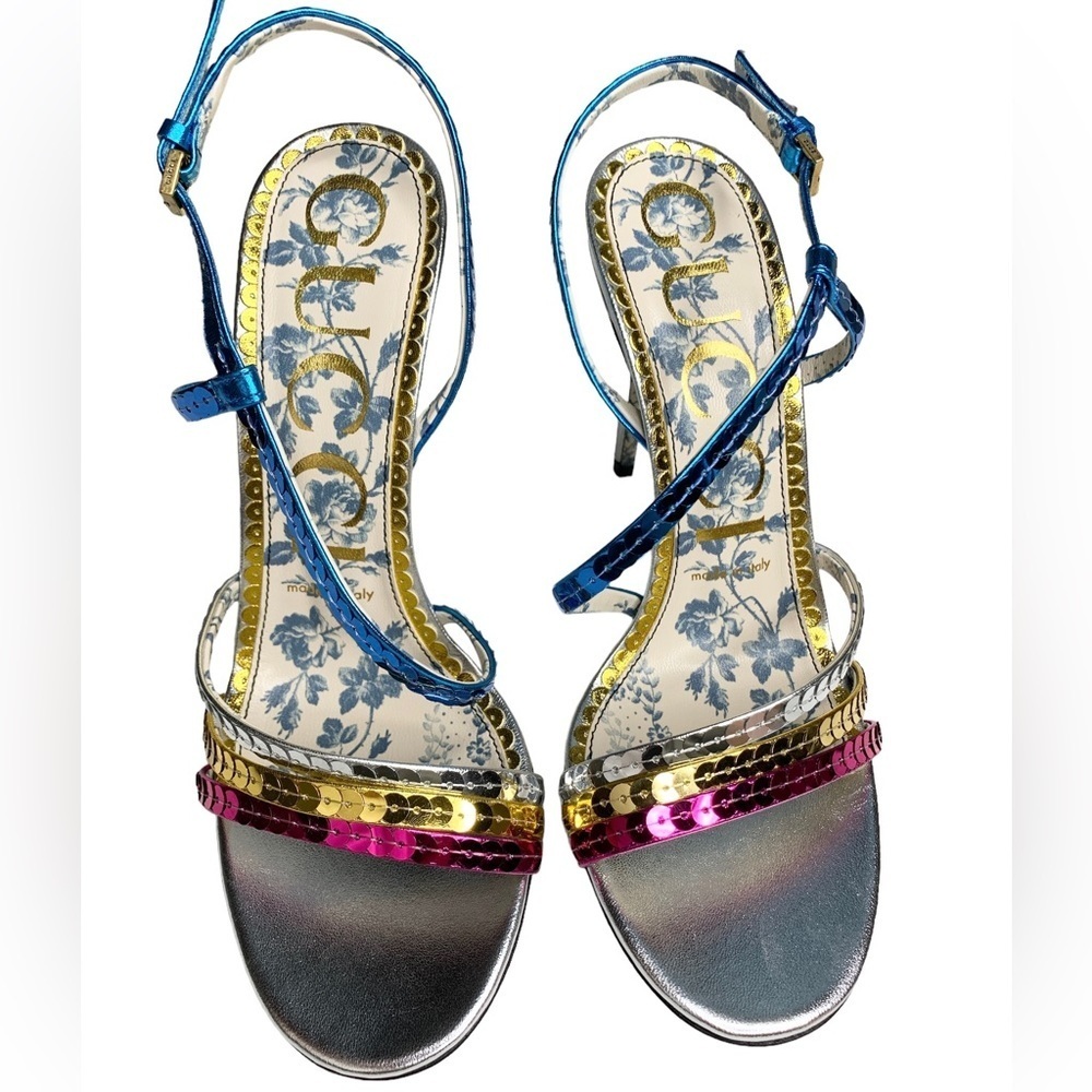 Gucci Haines‎ 105 Mulitcolored Leather Sequined Sandals Size 37 - Picture 3 of 8